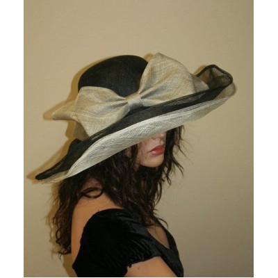 Kentucky Derby  Church  Tea Party  Wedding  Wide Brim Dress Hat   Black/Grey  eb-51296090